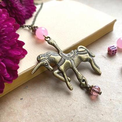 Carousel Horse Necklace With Glass Beads, Selma..