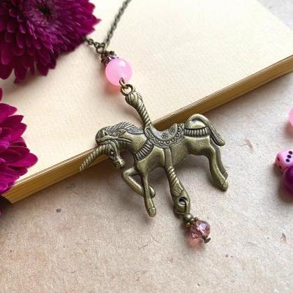 Carousel Horse Necklace With Glass Beads, Selma..