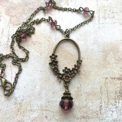 Floral Necklace With A Lilac Glass Bead, Selma..