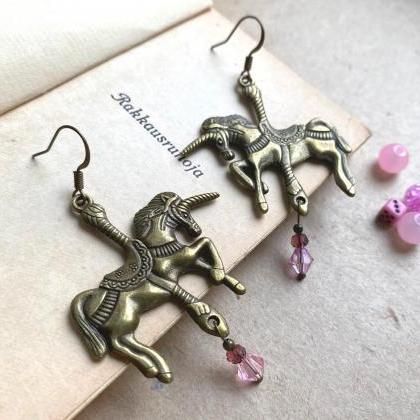 Carousel Horse Earrings With Glass Beads, Selma..