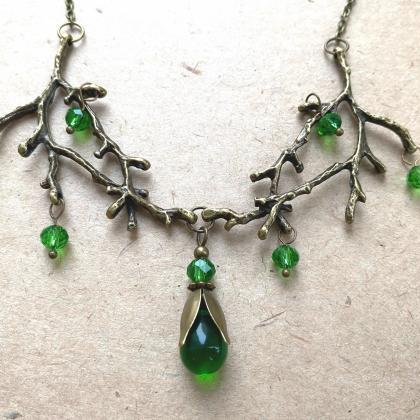 Enchanted Forest Necklace With Green Glass Beads,..