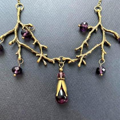 Enchanted Forest Necklace With Lilac Glass Beads,..