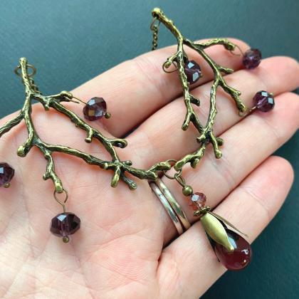 Enchanted Forest Necklace With Lilac Glass Beads,..