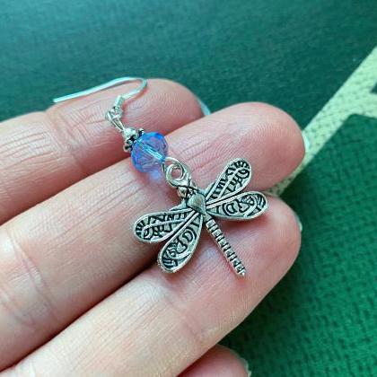 Charming Dragonfly Earrings With Sterling Silver..
