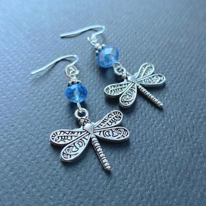 Charming Dragonfly Earrings With Sterling Silver..
