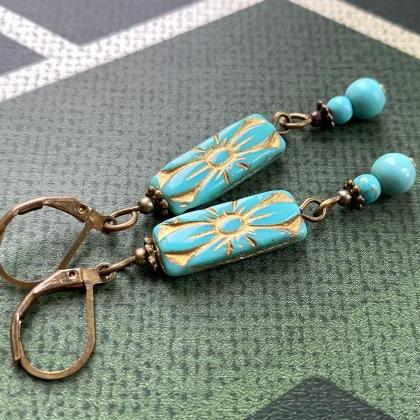 Beautiful Turquoise Art Nouveau Earrings, Selma..