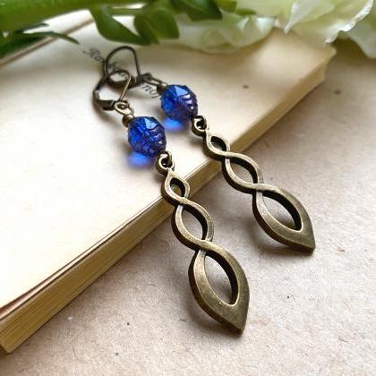 Elegant Art Nouveau Earrings With Blue Faceted..