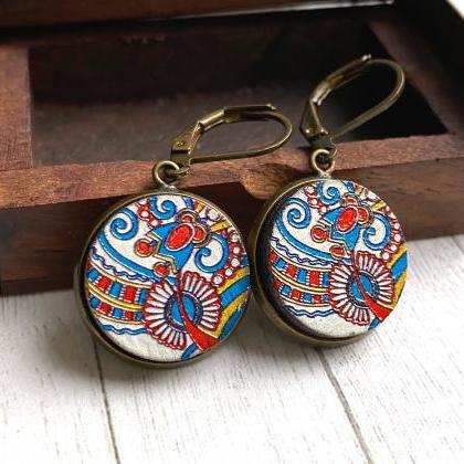 Scandinavian Earrings With Colourful Embossed Wood..
