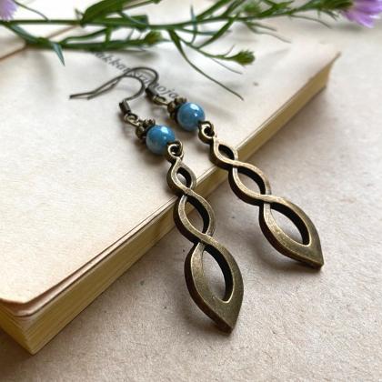 Elegant Art Nouveau Earrings With Blue Gray Glass..