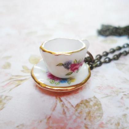 Whimsical Brass Teacup And Saucer Necklace,..
