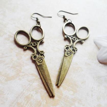 Brass scissors earrings, antique st..