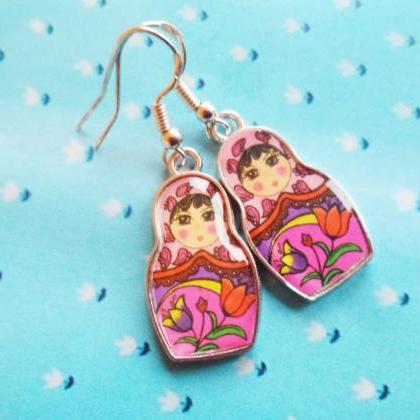 Whimsical Russian Nesting Doll Earrings With..