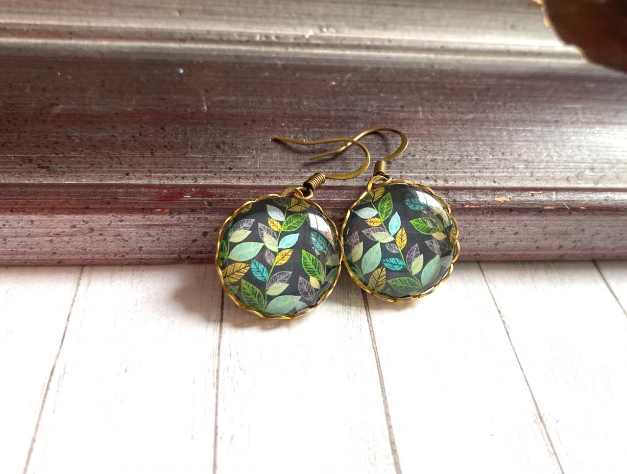 Brass Earrings With Leaf Pendants And Lace Edging, Selma Dreams