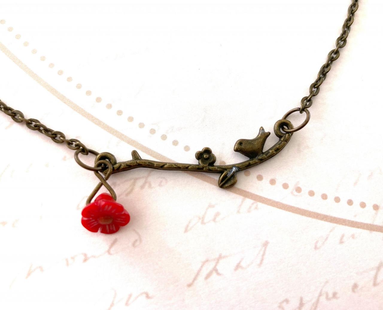 Adorable Bird Necklace With A Glass Flower Bead, Selma Dreams
