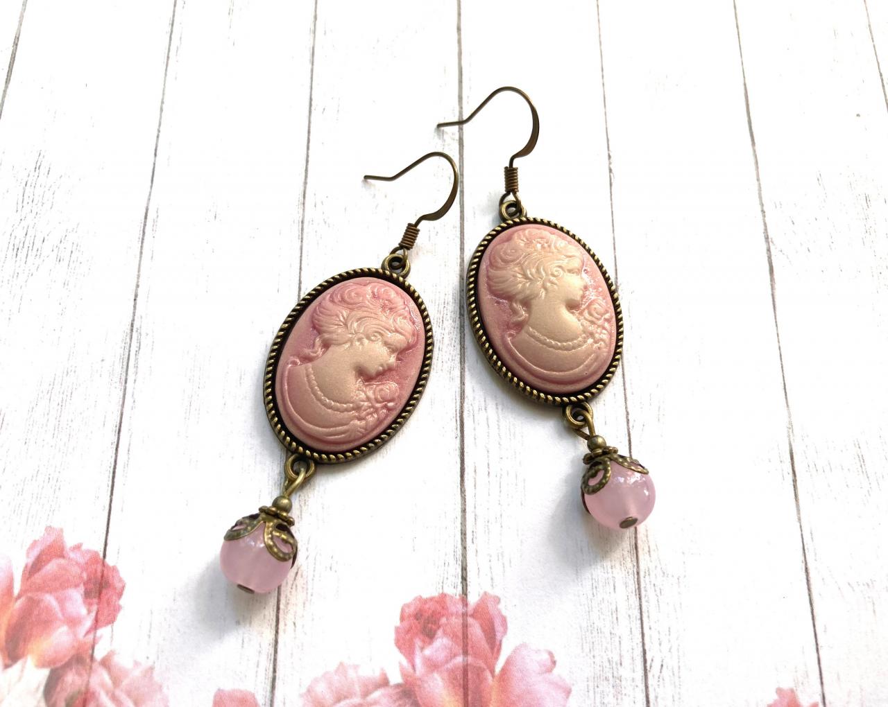 Vintage Inspired Cameo Earrings With Glass Pearls And Filigree, Selma Dreams