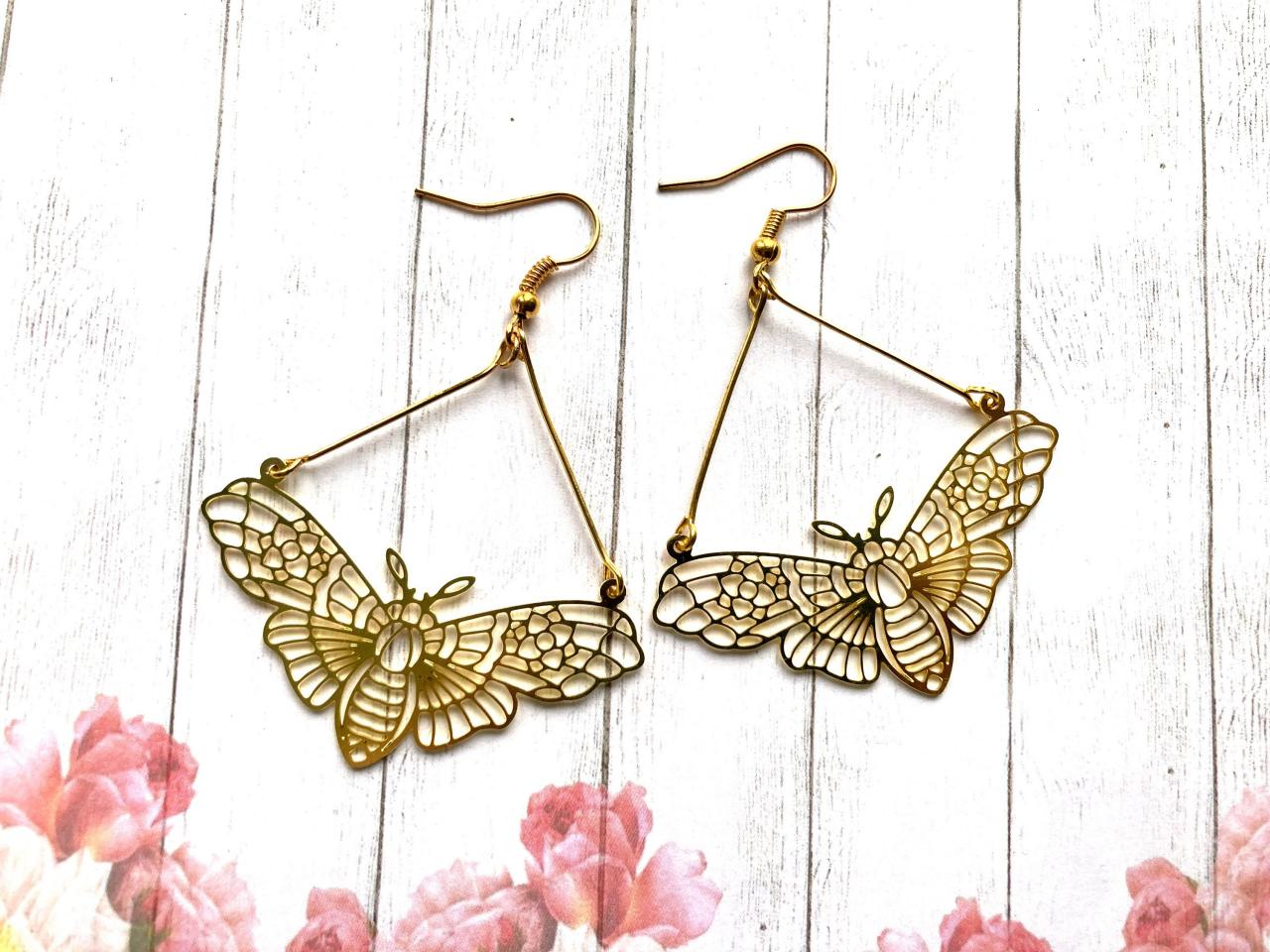 Gold Filigree Moth Earrings, Selma Dreams
