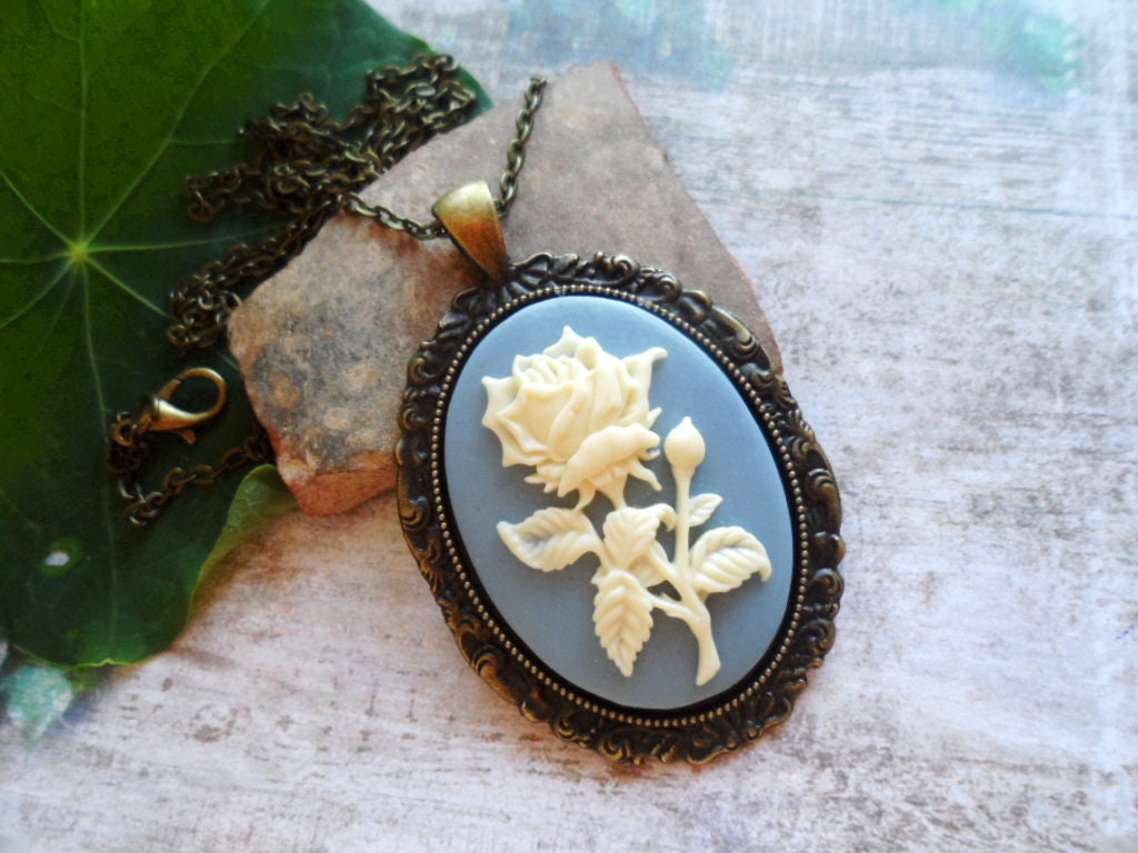 Beautiful Vintage Inspired Necklace With A Blue Rose Cameo Pendant, Selma Dreams