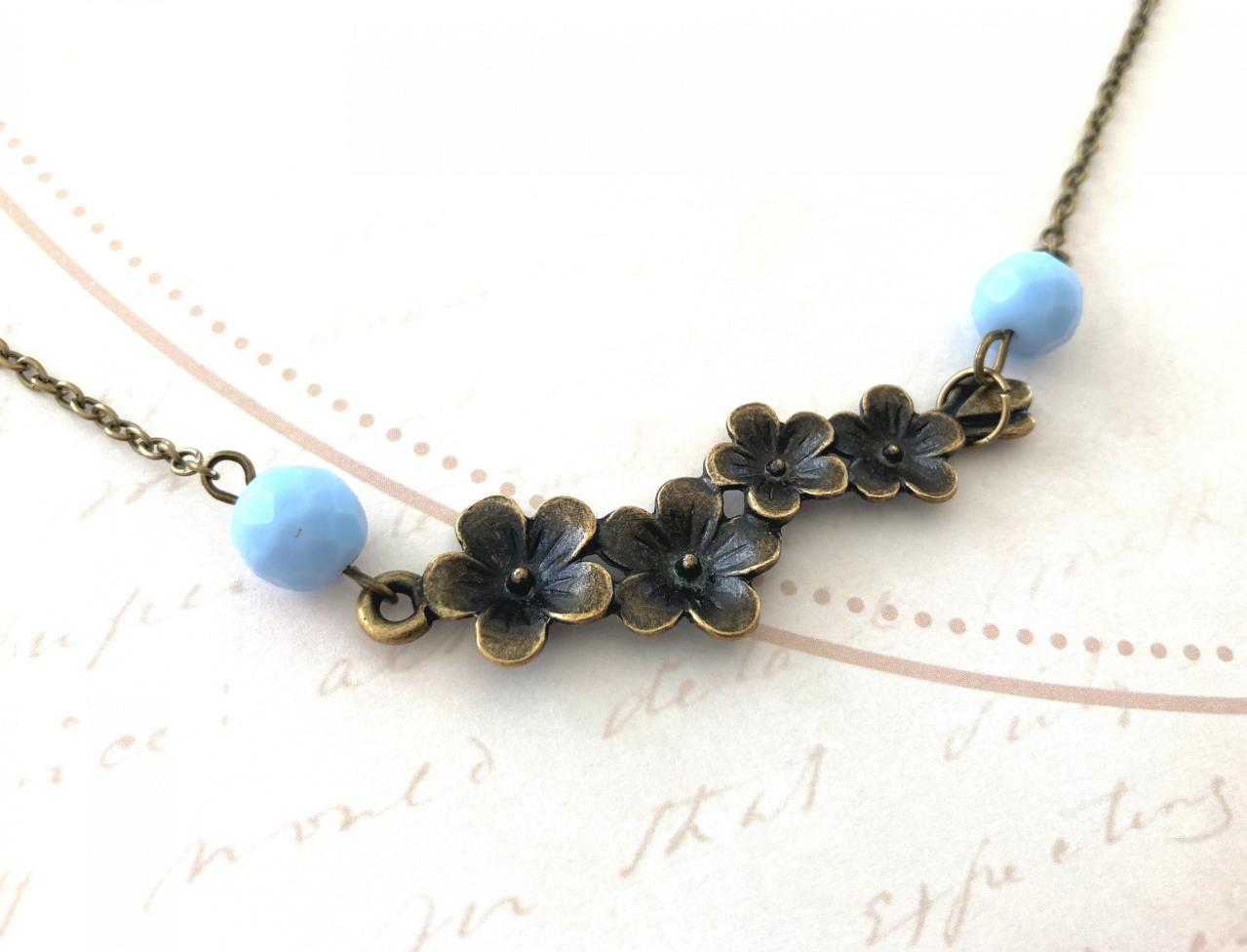 Stunning Flower Necklace With Blue Glass Beads, Selma Dreams