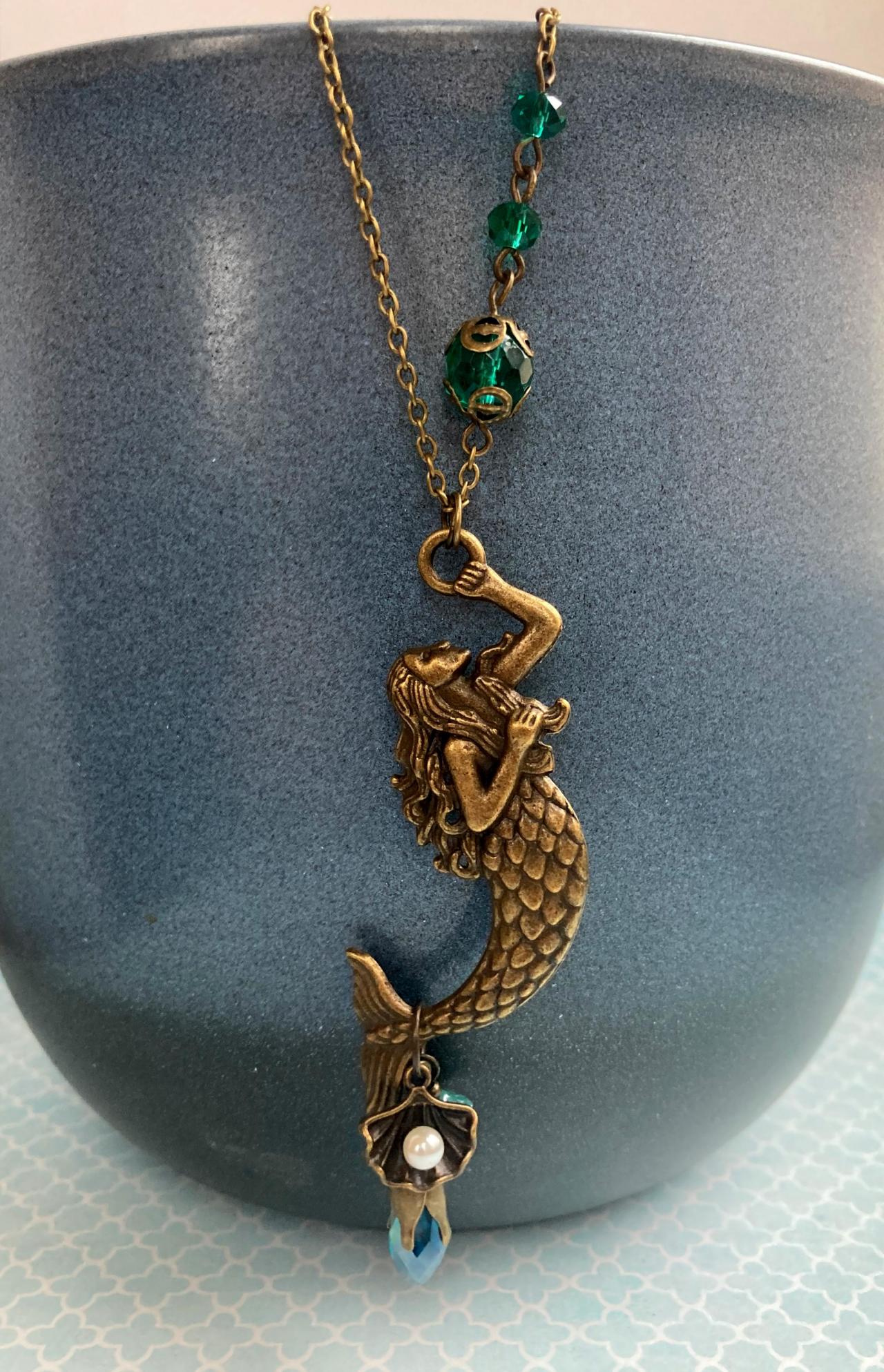 Whimsical Mermaid Necklace With Teal Glass Beads, Selma Dreams