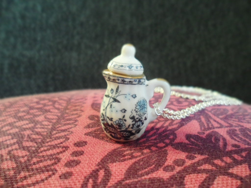 Whimsical Silver Plated Necklace With A Porcelain Blue Flower Teapot Pendant, Selma Dreams