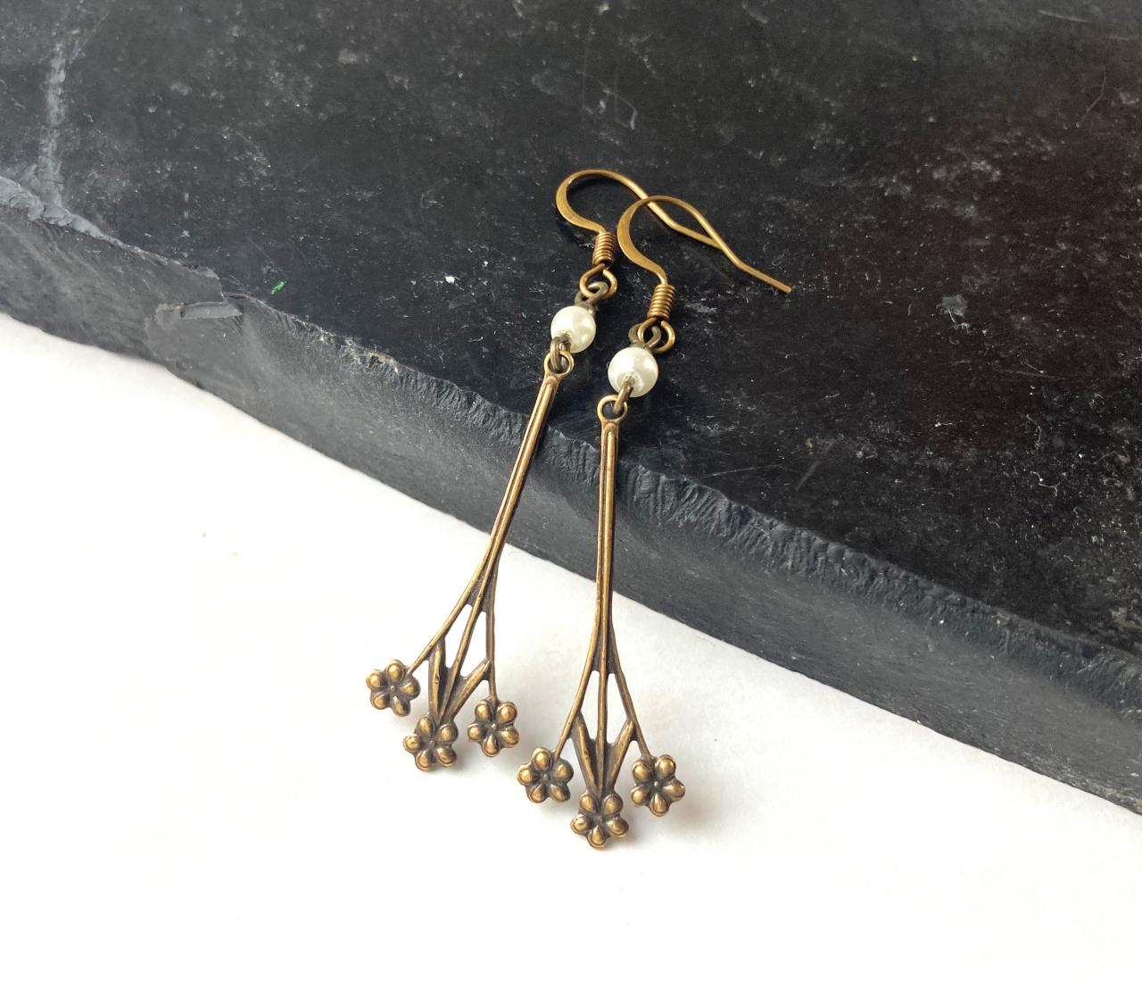 Art Nouveau Earrings With Glass Pearls, Selma Dreams