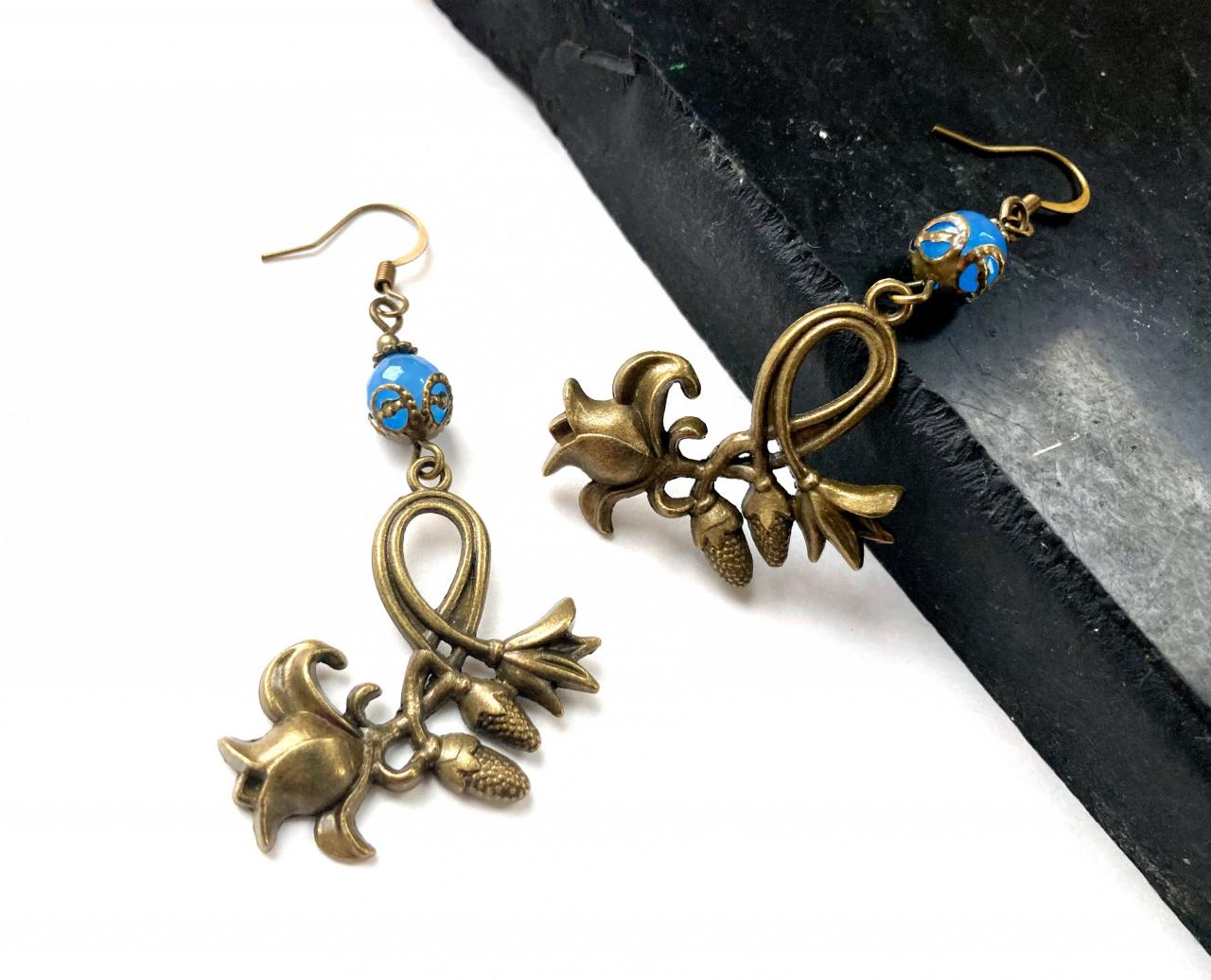 Art Nouveau Earrings With Blue Jade Gemstone Pearls, Selma Dreams