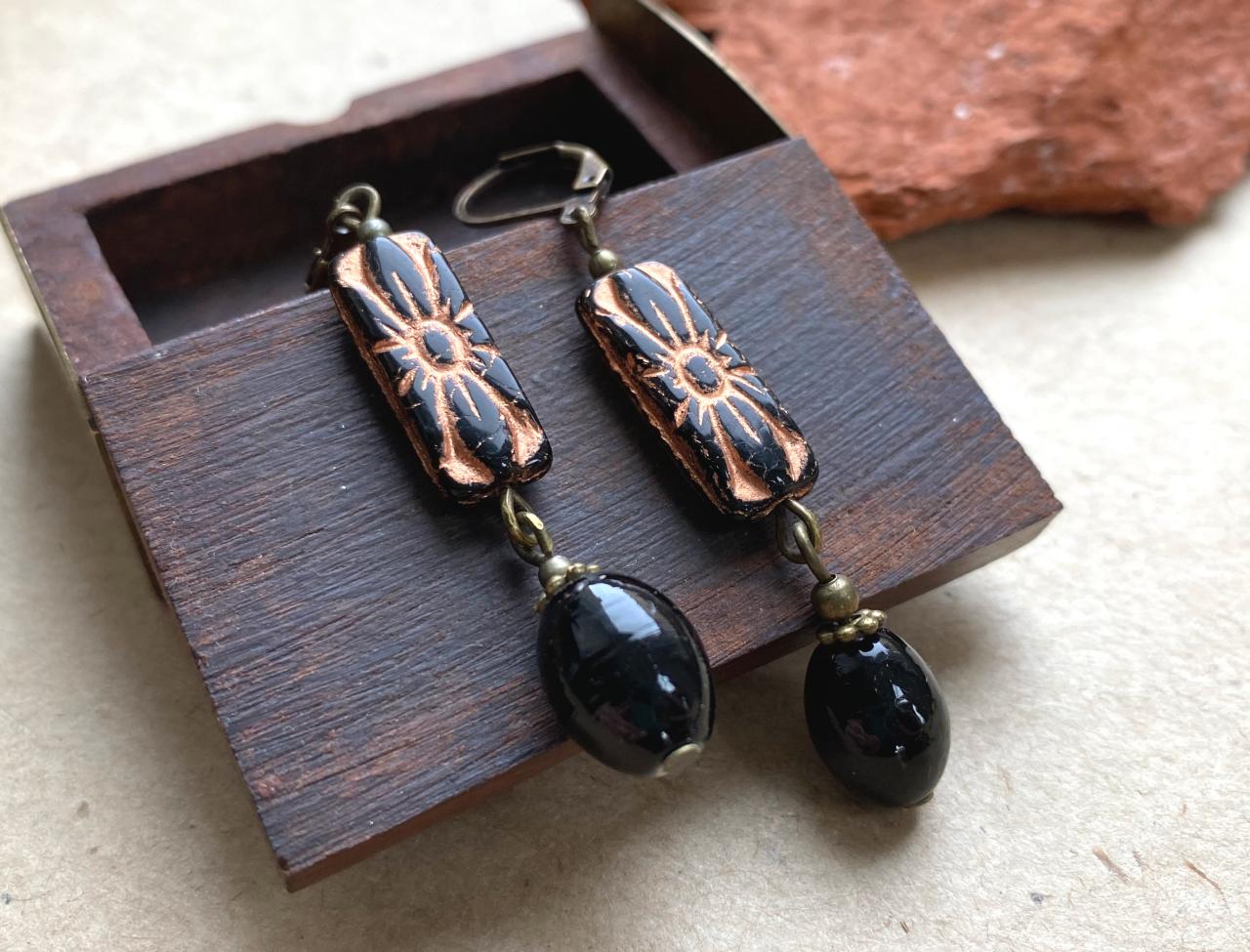 Moroccan Style Black And Gold Glass Earrings, Selma Dreams