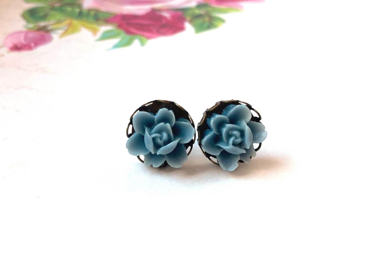 Sweet Gray Blue Flower Stud Earrings, Selma Dreams