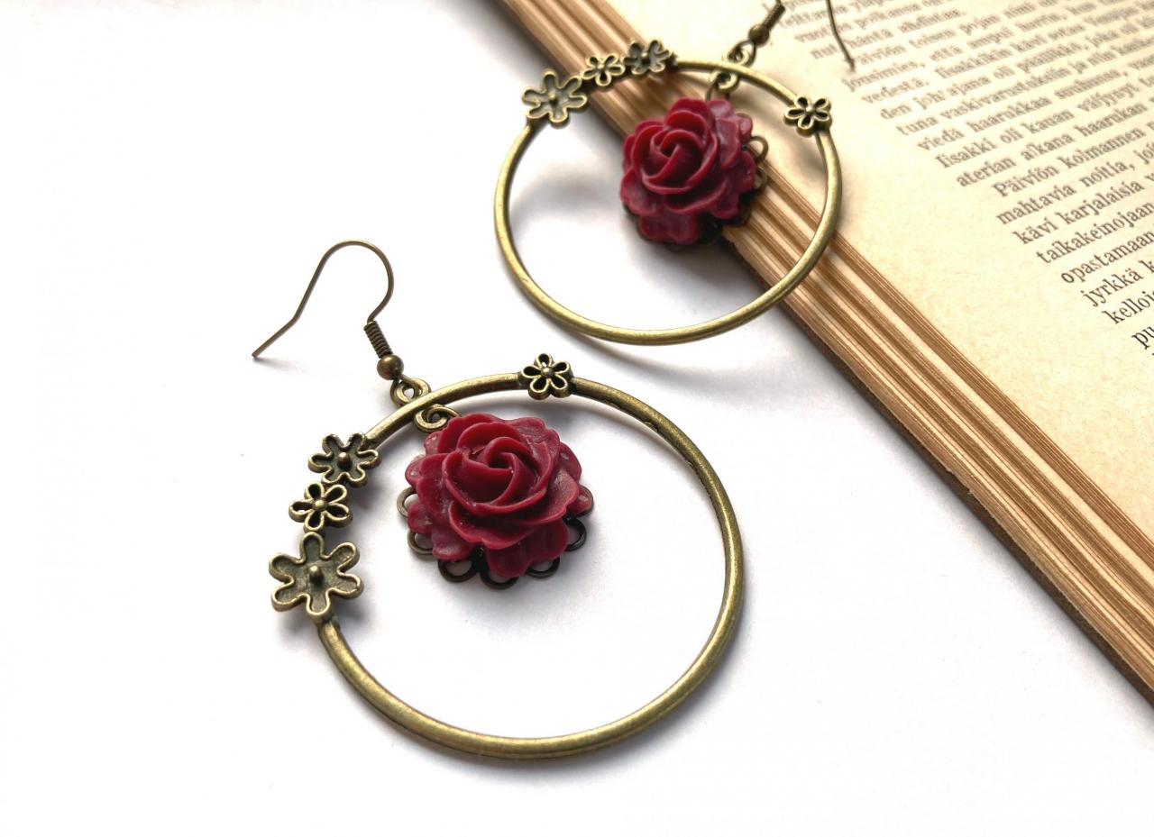 Floral Hoop Earrings With Rose Pendants, Selma Dreams