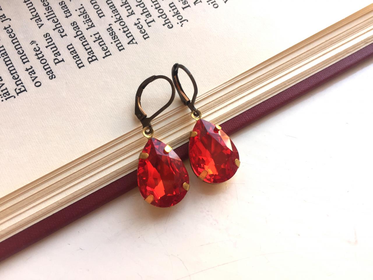 Ruby Red Glass Earrings, Selma Dreams