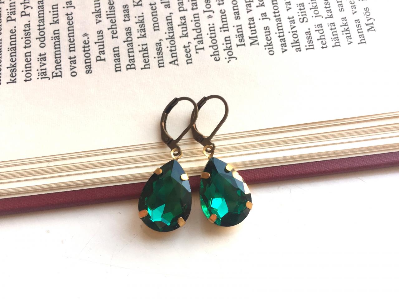 Emerald Green Glass Earrings, Selma Dreams