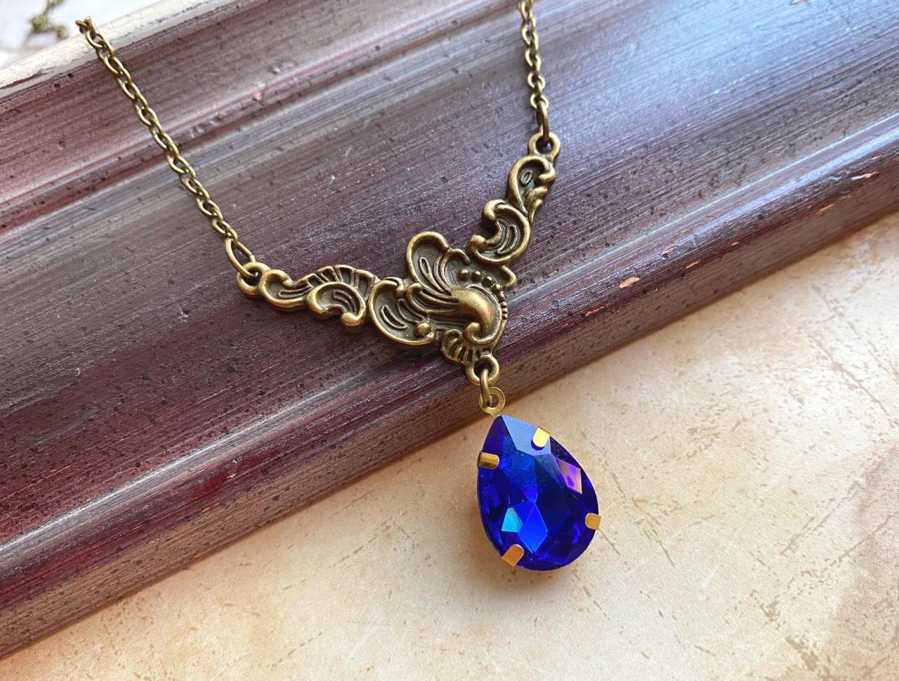 Stunning Art Nouveau Necklace With A Blue Glass Pendant, Selma Dreams