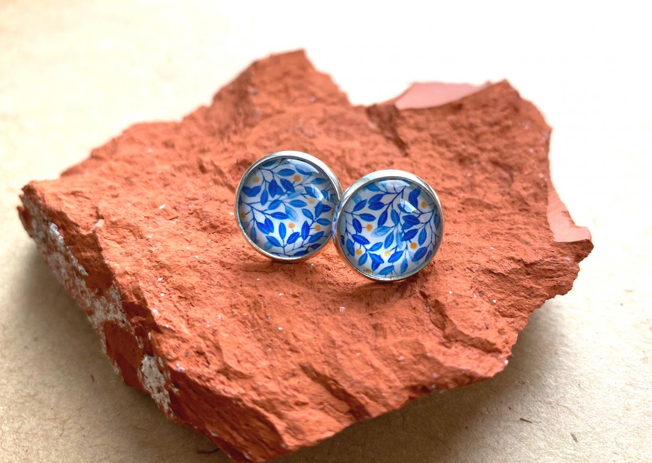 Studs Or Dangle Earrings! Scandinavian Silver Earrings With Blue Leaf Pendants, Selma Dreams