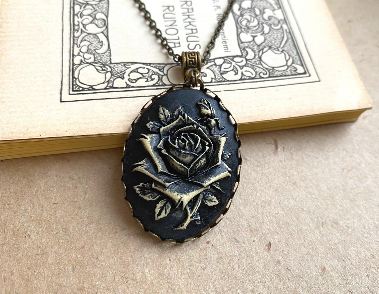Gothic Black And Gold Rose Cameo Necklace, Selma Dreams