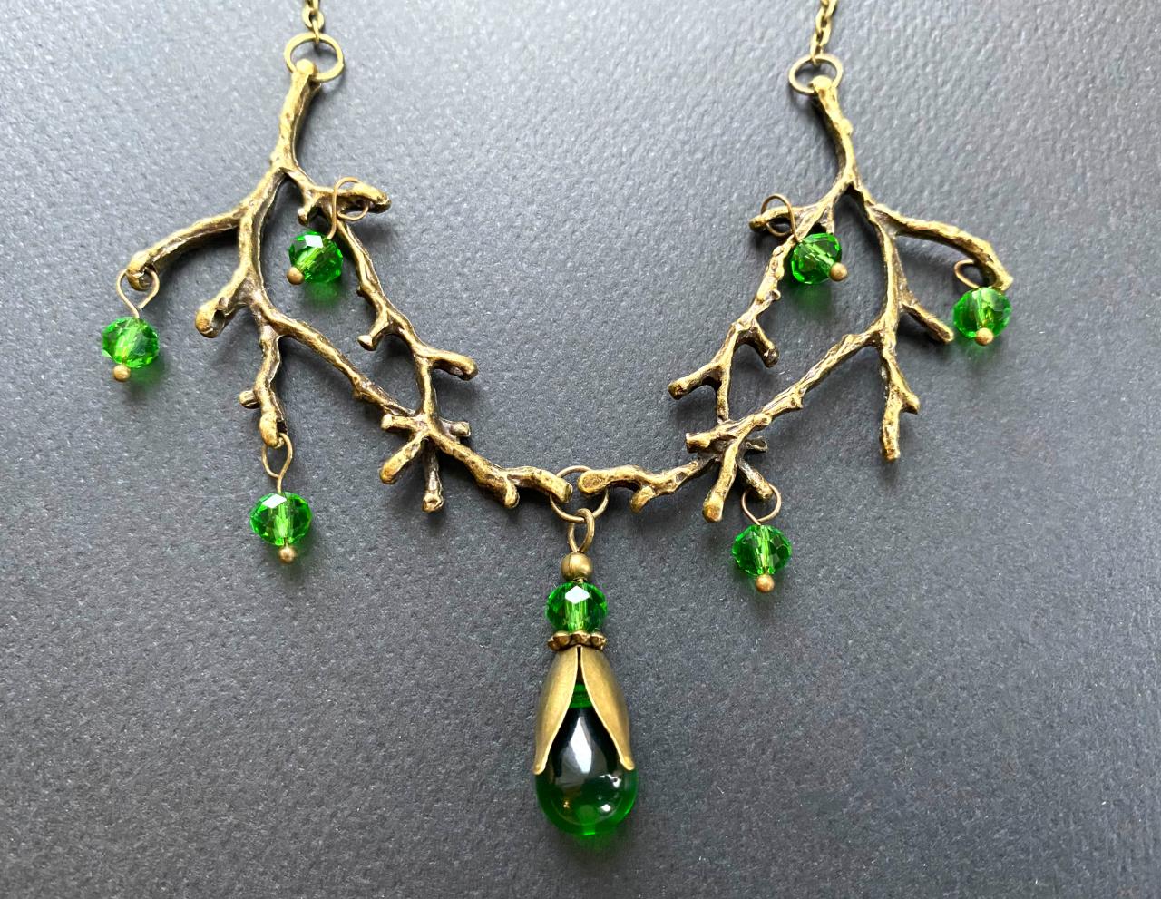 Enchanted Forest Necklace With Green Glass Beads, Selma Dreams