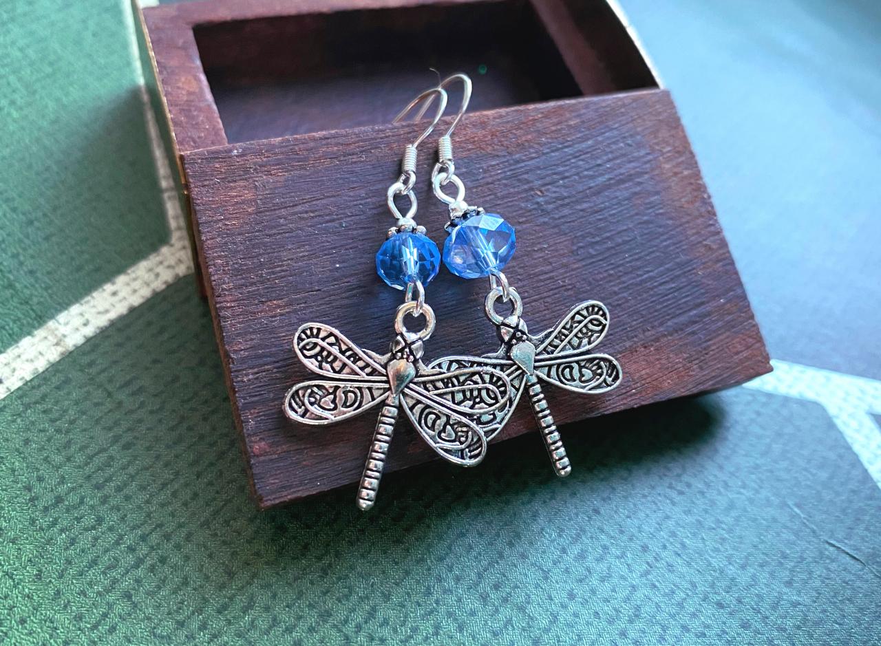 Charming Dragonfly Earrings With Sterling Silver Hooks And Glass Beads, Selma Dreams