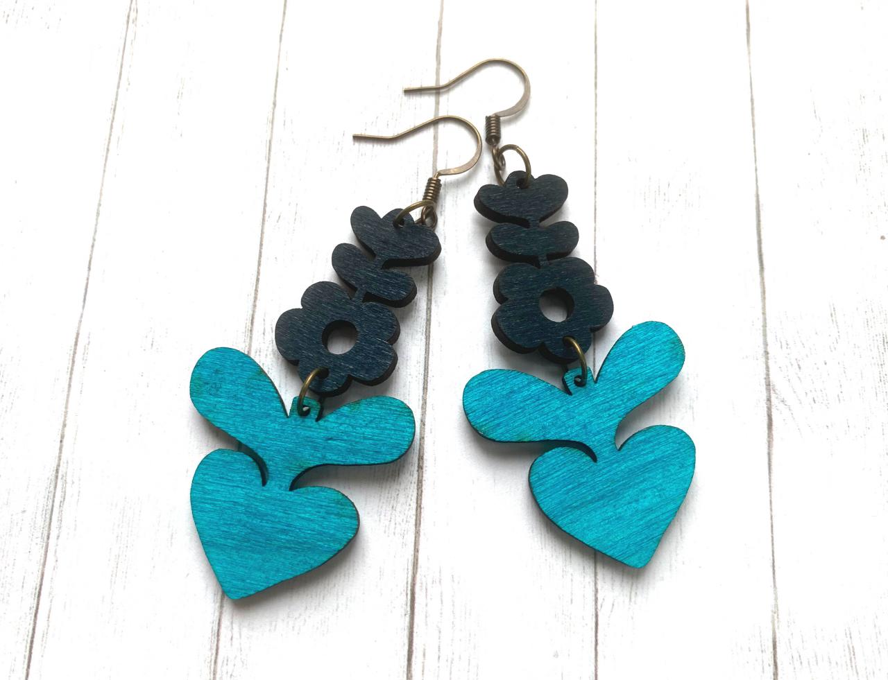 Scandinavian Statement Earrings With Black And Turquoise Wood Earrings, Selma Dreams