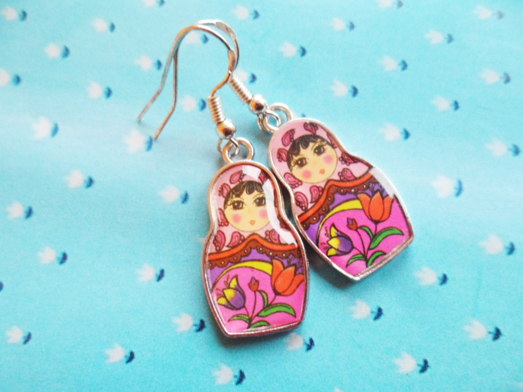 Whimsical Russian Nesting Doll Earrings With Sterling Silver Hooks, 4 Colours, Bohemian Matryoshka Jewelry, Selma Dreams Kitsch