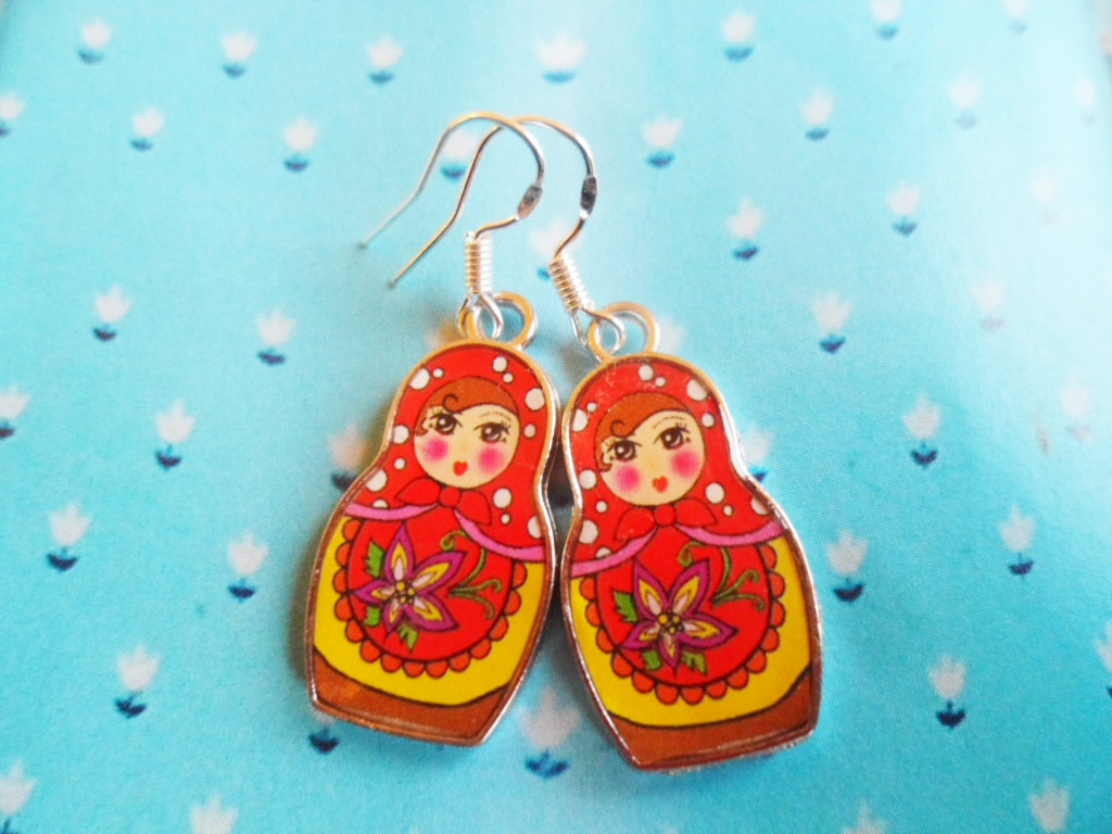 Whimsical Russian Nesting Doll Earrings With Sterling Silver Hooks, Bohemian Matryoshka Jewelry, Selma Dreams Kitsch