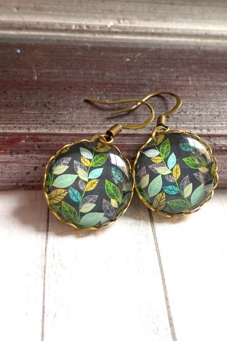 Brass Earrings With Leaf Pendants And Lace Edging, Selma Dreams