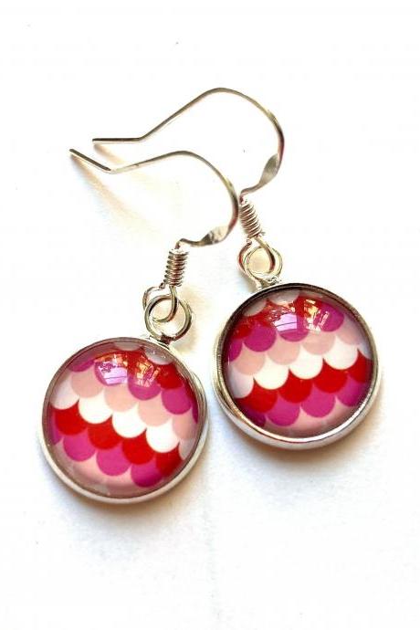 Scandinavian silver earrings with pink lace pendants, studs or dangle, Selma Dreams