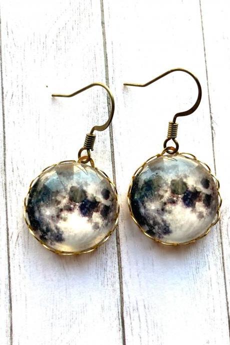 Gorgeous Earrings With Glass Moon Pendants, Selma Dreams