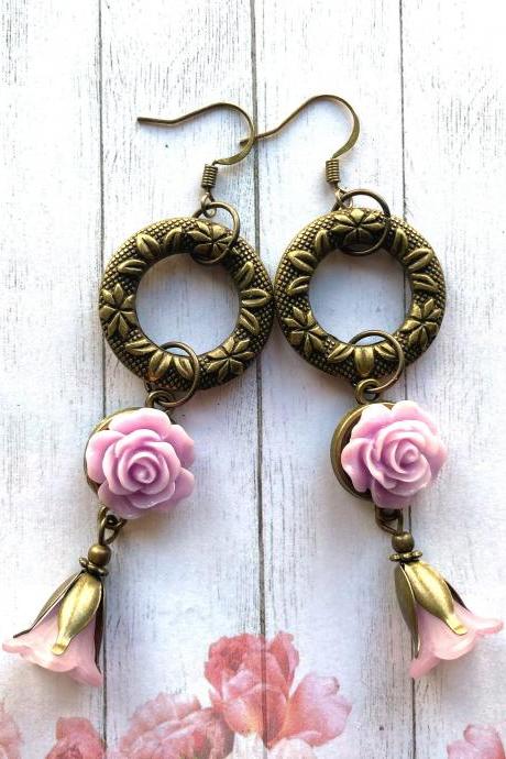 Flower Statement Earrings With Yellow Or Pink Bell Flowers, Selma Dreams