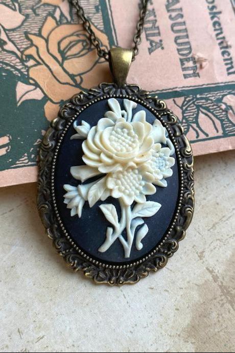 Lovely Vintage Inspired Necklace With A Floral Cameo Pendant, Selma Dreams
