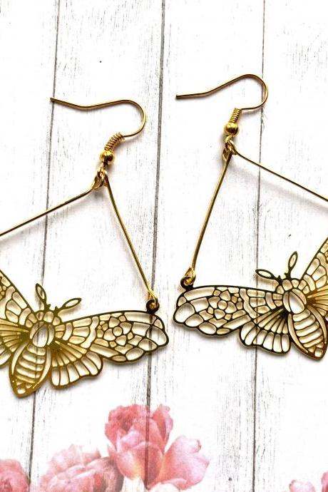 Gold filigree moth earrings, Selma Dreams