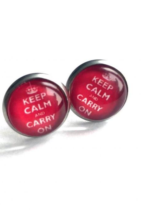 Surgical steel 'Keep Calm and Carry On' stud earrings