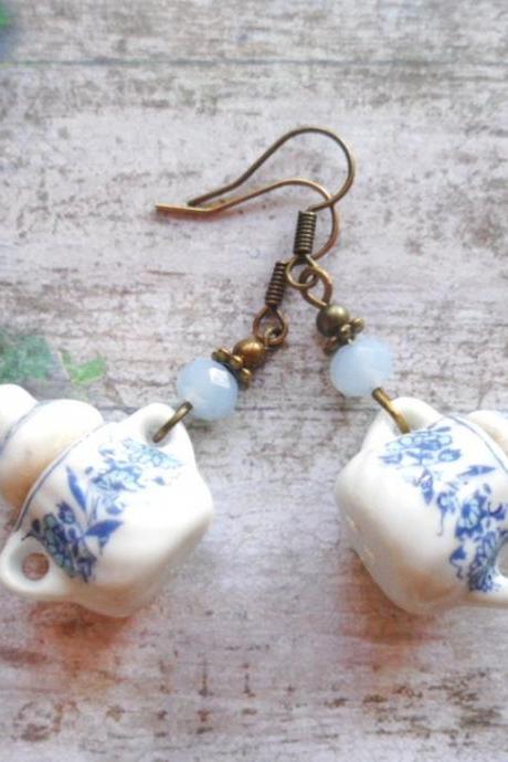 Whimsical porcelain sugar bowl earrings, Selma Dreams