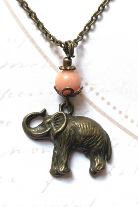 Lovely Elephant Necklace With A Peach Jade Pearl, Selma Dreams