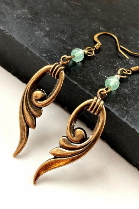 Art Nouveau earrings with aventurine pearls, Selma Dreams