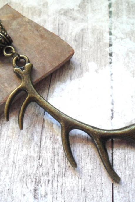 Boho style antiqued brass antler necklace, Selma Dreams